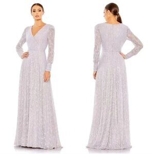 Mac Duggal Beaded Lace Long Sleeve Wrap Over Gown Lavender 93679
